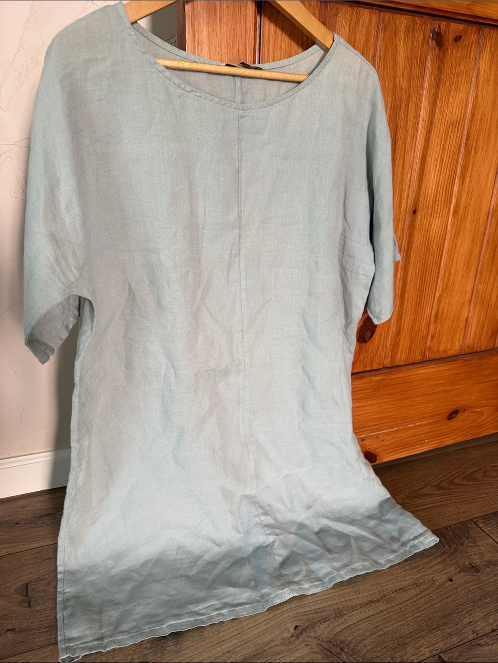 CHALET ET CECI 100% Linen Tunic Dress - Light Teal - Size XL Made in USA seafoam